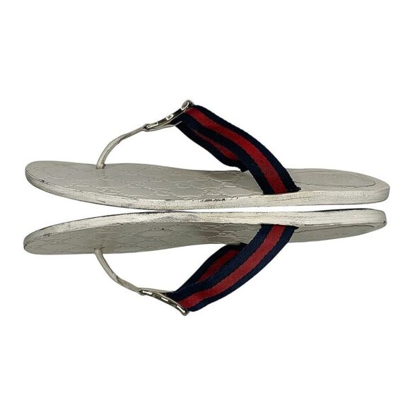Gucci GG Web Stripe Thong Sandals EU 38.5 US 8.5 White Flip Flop Slide Flat Heel - Picture 8 of 12